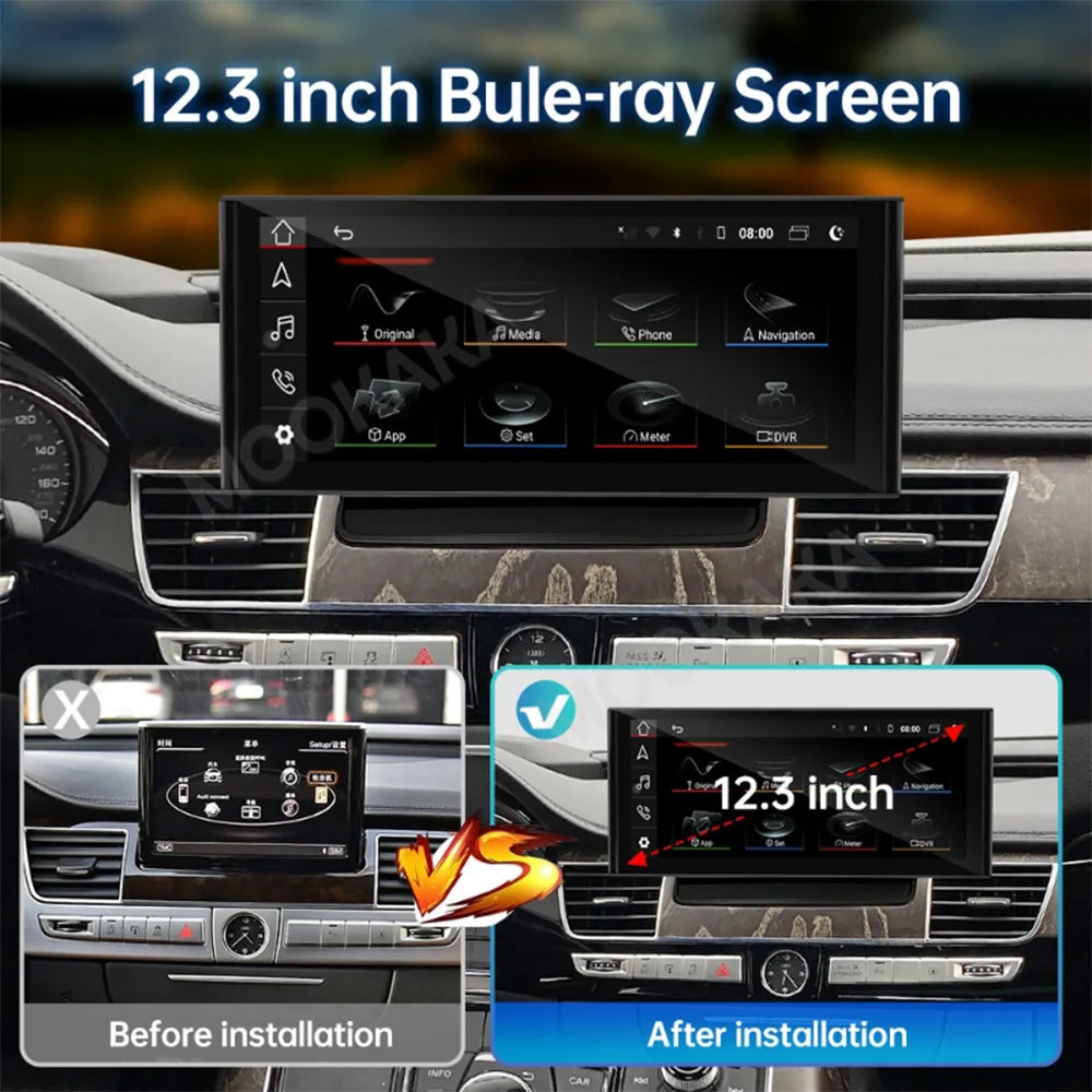 MOOKAKA 12,3-Zoll-Autoradio für Audi A8 S8 D4 – Android 13 Multimediasystem mit 1920x720 IPS-Display