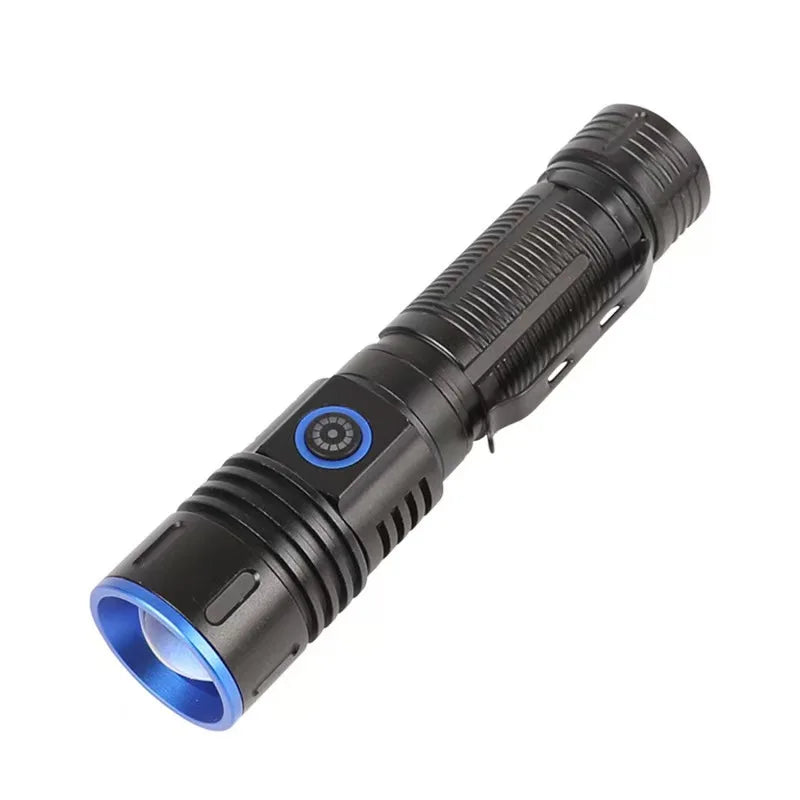 Witte Laser Zaklamp 2500 Lumen – Oplaadbaar – Zoomfunctie – Aluminium Behuizing met Digitaal Display