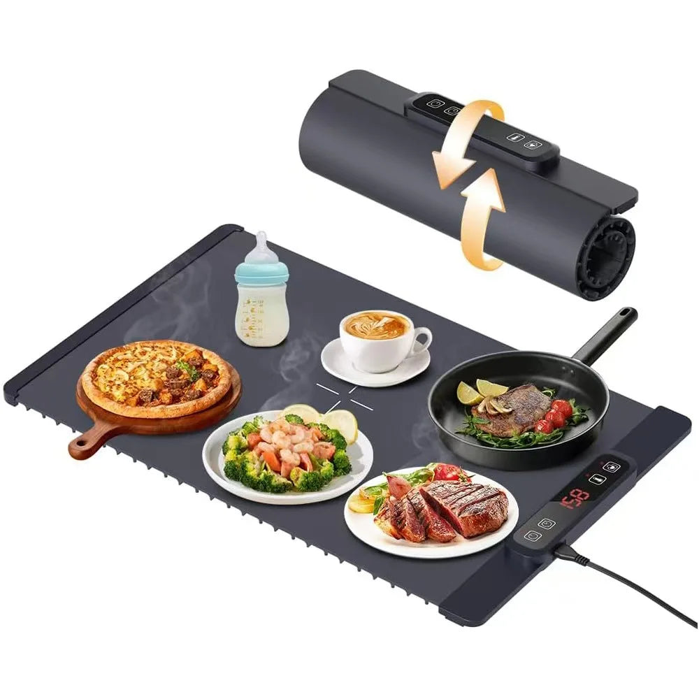Plateau chauffant électrique pliable – Plateau chauffant alimentaire en silicone avec contrôle de la température