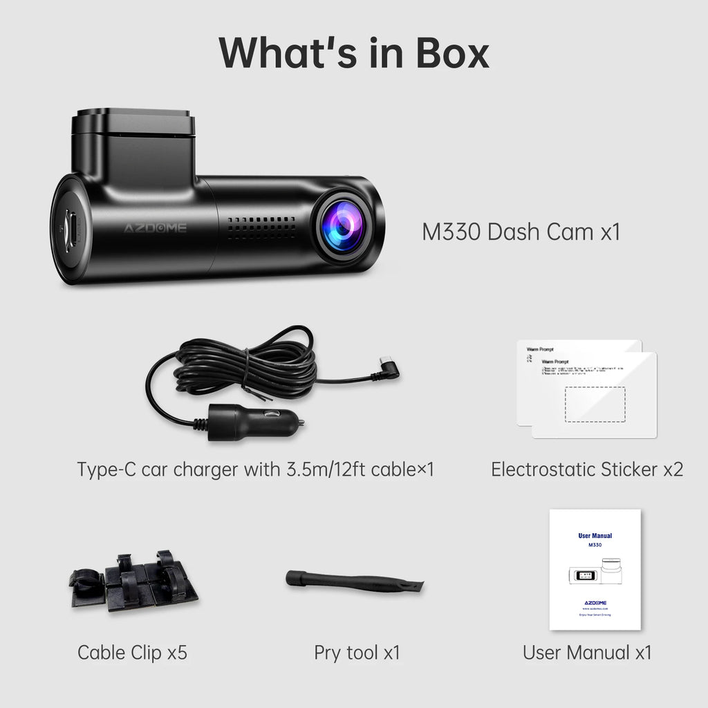 AZDOME M330 MAX 4K Dash Cam – Caméra de tableau de bord 4K pour voiture avec Wi-Fi, commande vocale et mode parking