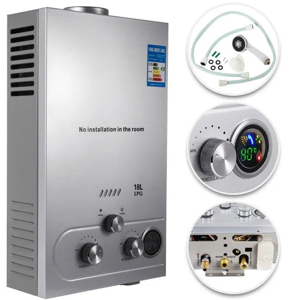 Draagbare Gas Geiser 18L – Directe Warmwater Boiler voor Camping en Buiten Douche