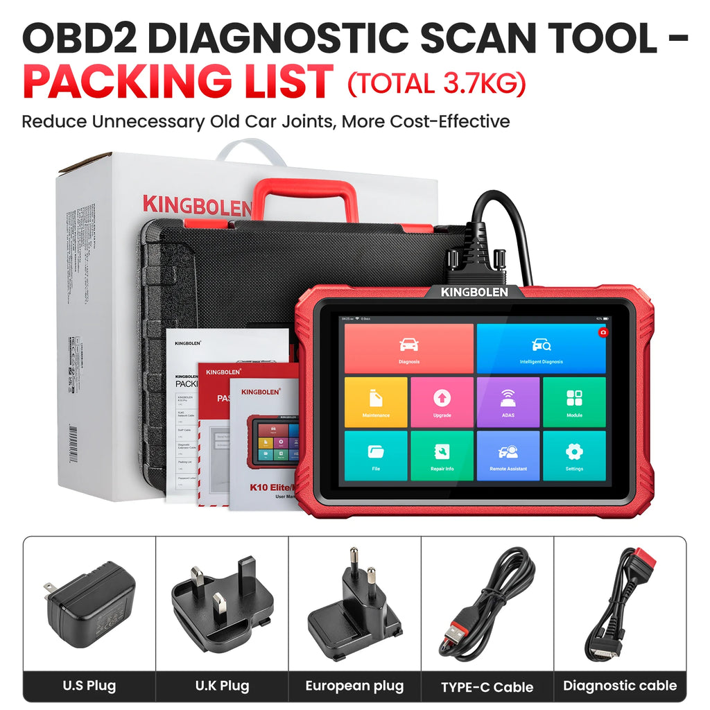 Outil de diagnostic OBD2 Kingbolen K10 Elite – Scanner de diagnostic automobile complet (plus de 110 marques de voitures)