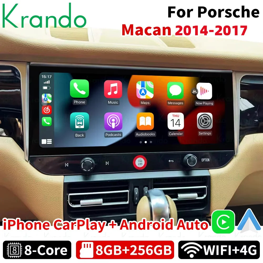 Krando 12.3 Zoll Android 13 Autoradio Porsche Macan 2014-2017 – Kabelloses CarPlay, GPS & Multimedia Navigation