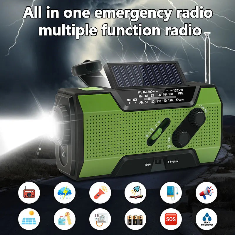 Tragbares Mini-Notfallradio mit Taschenlampe – 2000 mAh – Handkurbel & Solarbetrieb – AM/FM/SW 3-Band