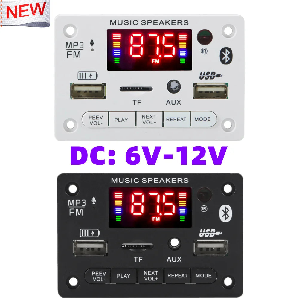 Carte décodeur MP3 Bluetooth 5.0 – Module audio USB / TF / FM avec microphone mains libres (6V-12V)
