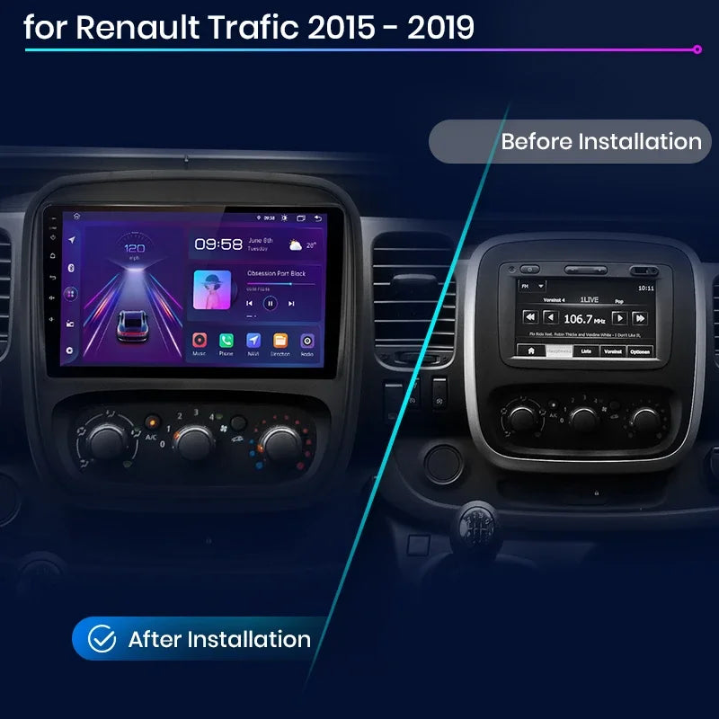 Autoradio Junsun V1 sans fil compatible CarPlay et Android Auto – Renault Trafic / Opel Vivaro (2015–2019) – Android 14/15