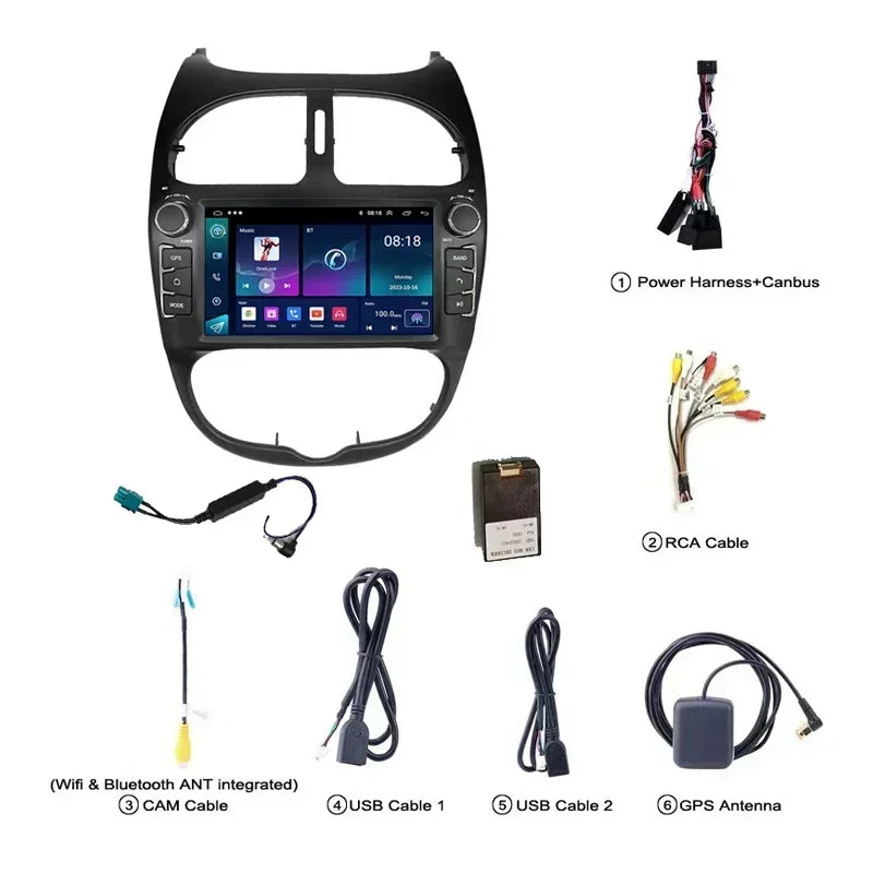 Android 2DIN Autoradio 7” met CarPlay & Android Auto voor Peugeot 206 (2000–2008)