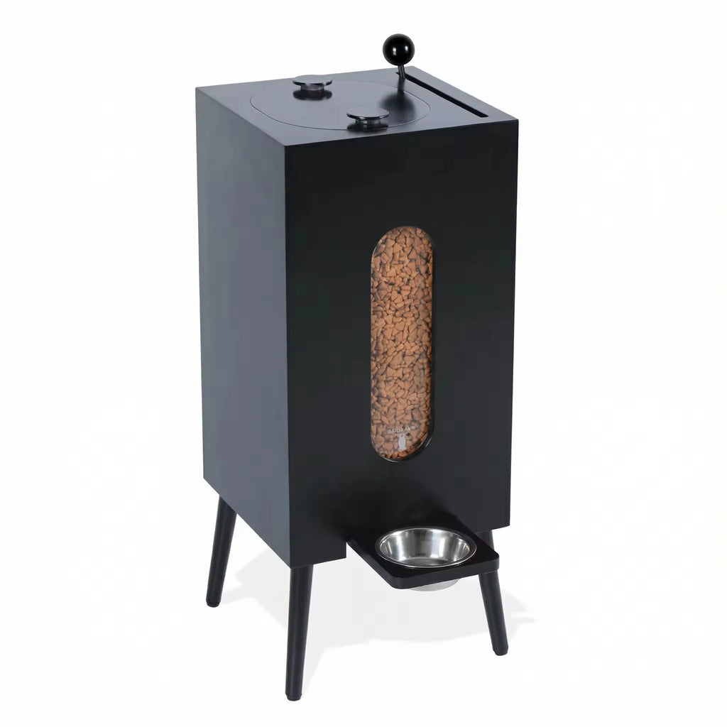Gamelle en bois pour chien et chat – Distributeur de croquettes automatique au design Noyer grande capacité