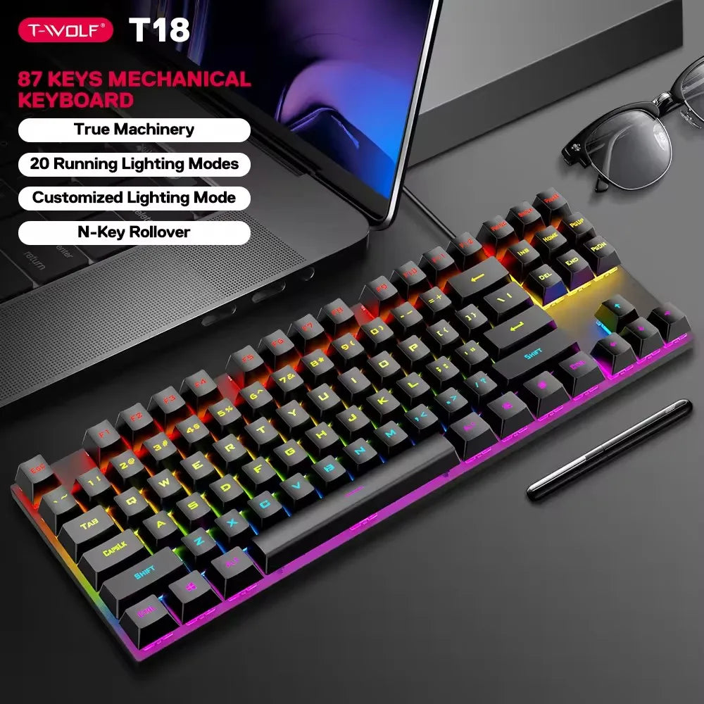 Clavier de jeu mécanique T-WOLF T18 – Clavier de jeu RGB TKL (filaire USB)