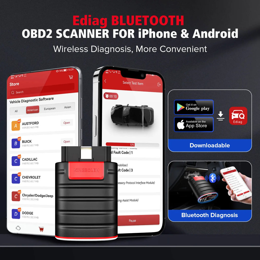 Outil de diagnostic OBD2 Kingbolen Ediag – Lecteur de codes professionnel (Android)