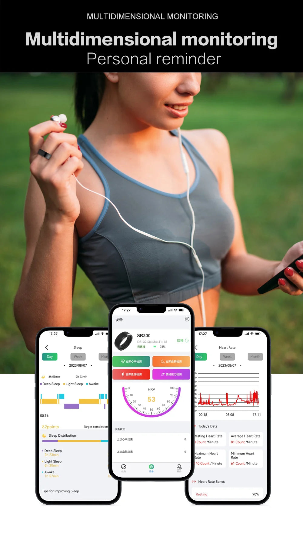 Apex Ring SR300 Smart Health Ring 2024 – Herzfrequenz, SpO₂ & NFC – IP67 Wasserdicht