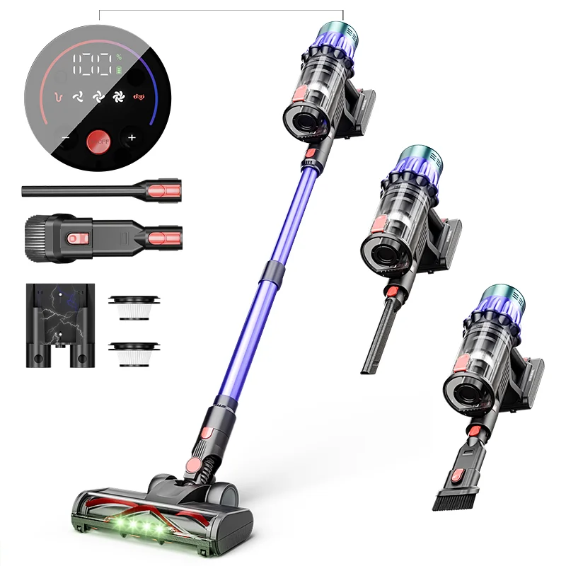Draadloze Steelstofzuiger 35Kpa – Krachtige Handstofzuiger met HEPA Filter & LED Verlichting