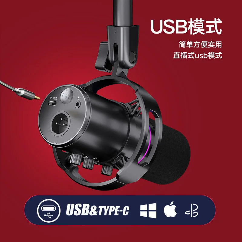 RGB Dynamische USB Microfoon – Cardioïde – Met LED Verlichting – Voor Streaming & Opnames