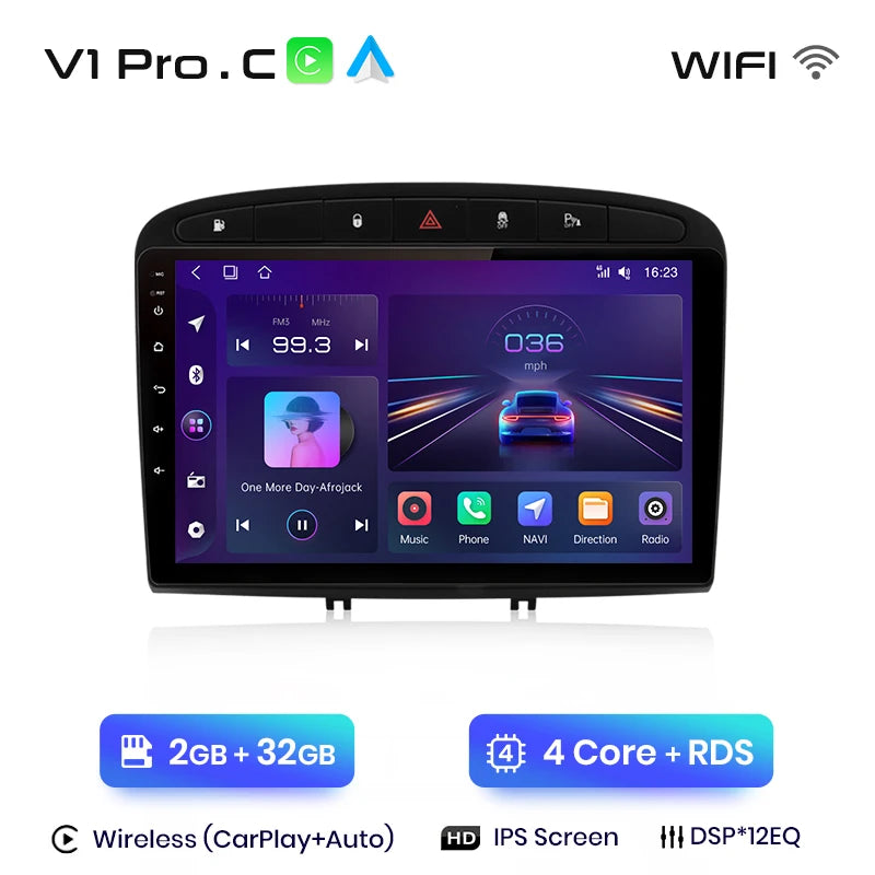 Autoradio Junsun compatible CarPlay et Android Auto – Peugeot 308 / 308S / 408 (2012–2020) – Navigation multimédia Android