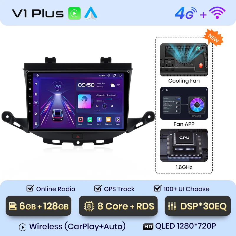 Junsun V1 Draadloze CarPlay & Android Auto Autoradio – Opel Astra K (2015–2019) – Android 13 Navigatie