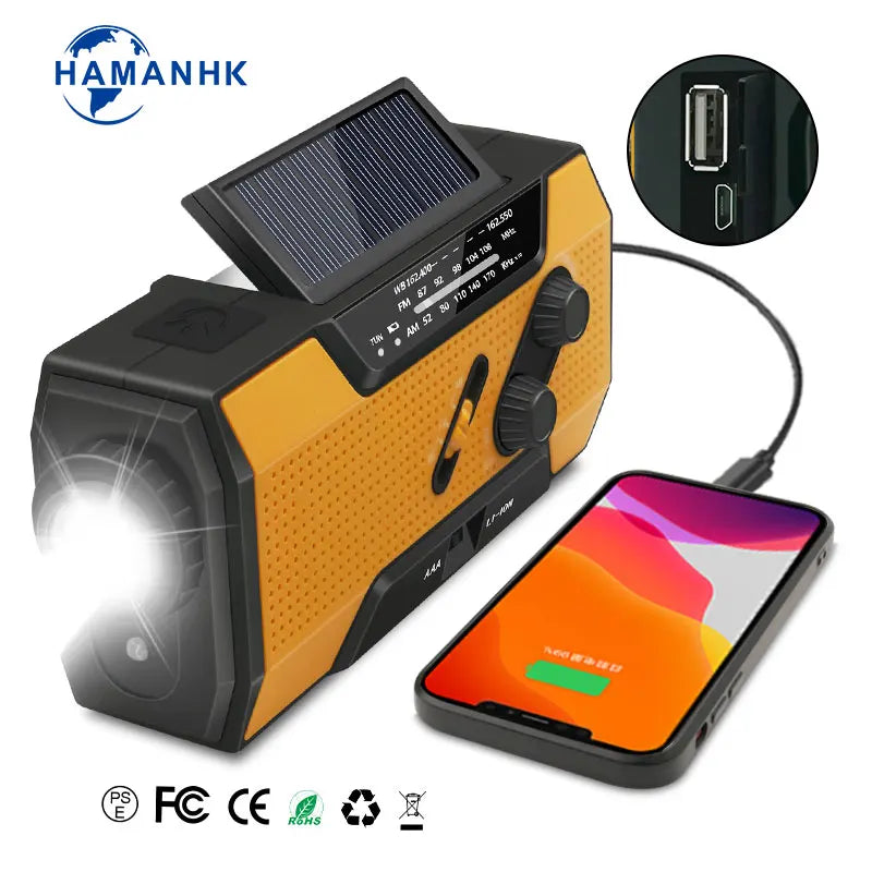Tragbares Mini-Notfallradio mit Taschenlampe – 2000 mAh – Handkurbel & Solarbetrieb – AM/FM/SW 3-Band