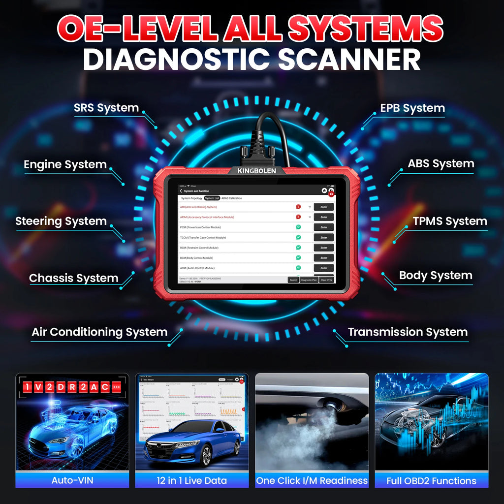 Outil de diagnostic OBD2 Kingbolen K10 Elite – Scanner de diagnostic automobile complet (plus de 110 marques de voitures)