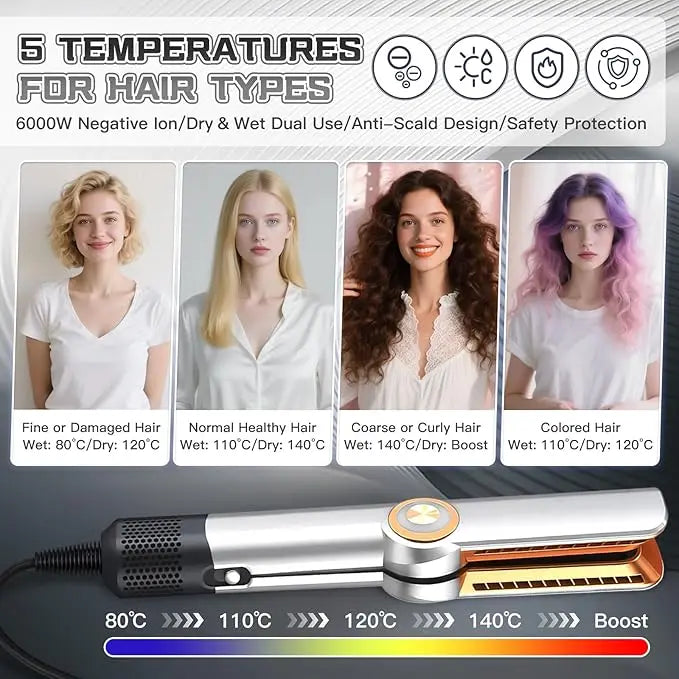 Lisseur et Sèche-cheveux 2-en-1 – Styler Cheveux Wet to Dry avec Technologie Plasma et Flux d'Air