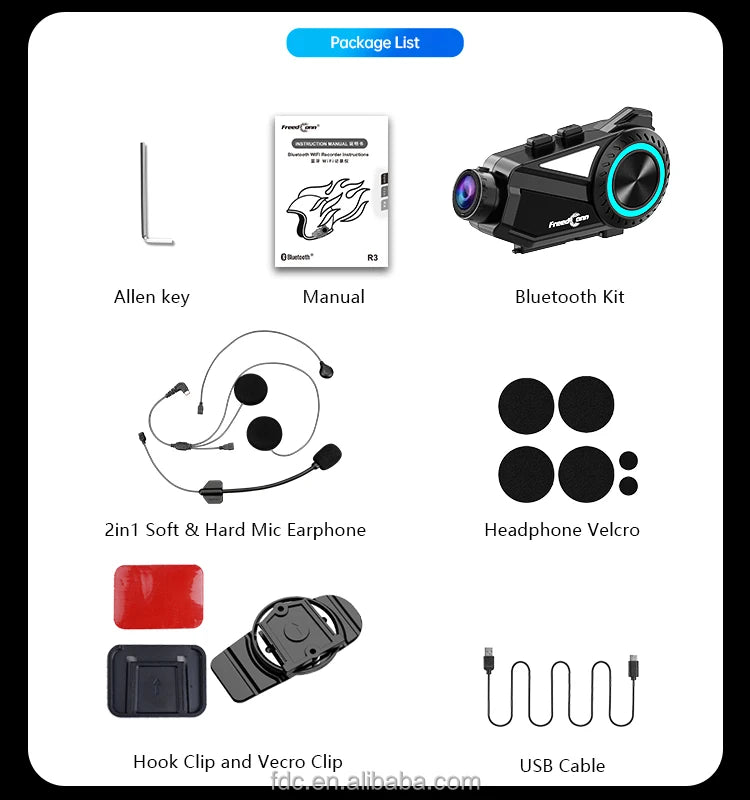 Intercom pour casque moto FreedConn R3-PRO avec caméra 2K – Casque Bluetooth 5.1 avec audio haute résolution