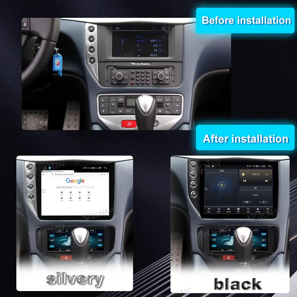 Système multimédia Viknav Android 12 – Écran tactile 10,4 pouces avec CarPlay sans fil – Pour Maserati GranTurismo (2007–2017)