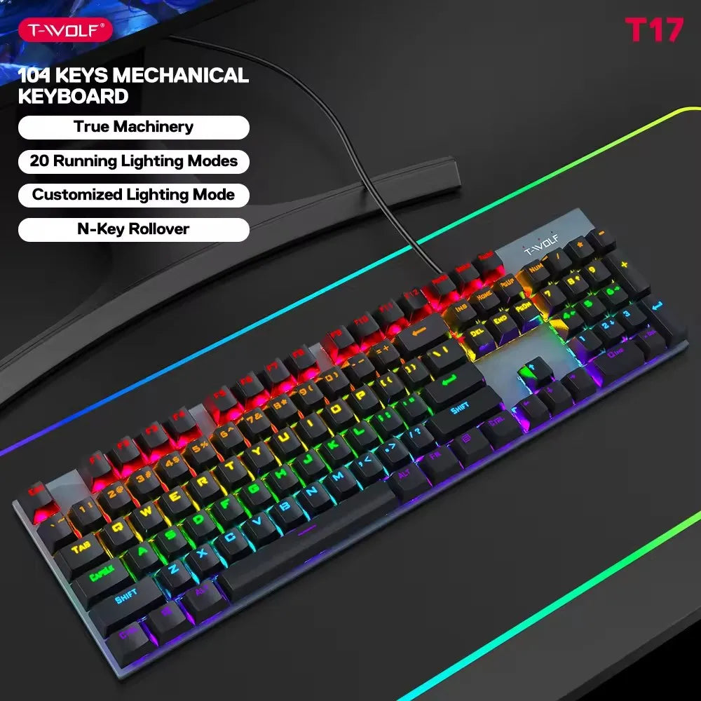 Clavier de jeu mécanique T-WOLF T18 – Clavier de jeu RGB TKL (filaire USB)