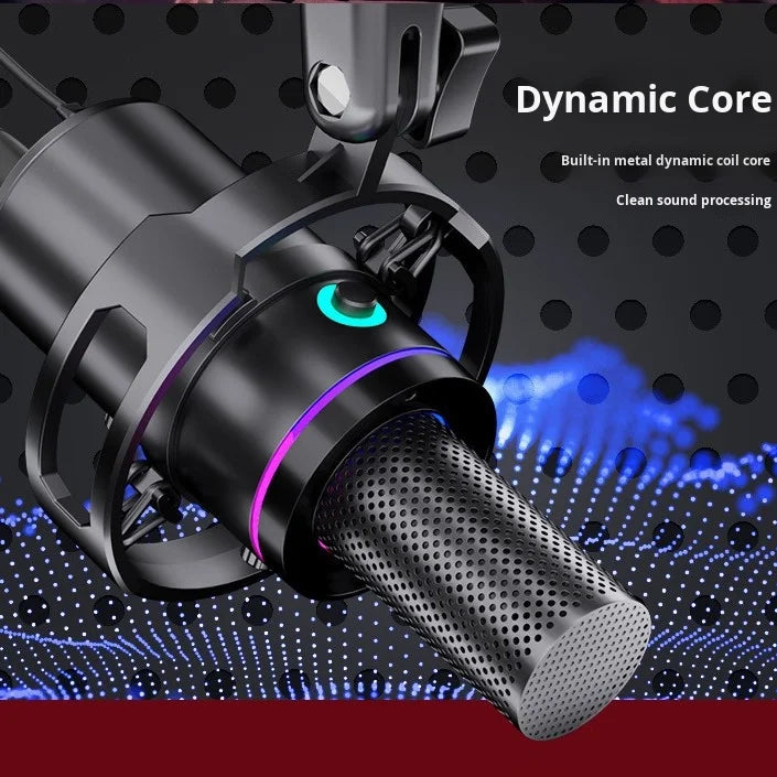 Microphone USB dynamique RGB – Cardioïde – Avec éclairage LED – Pour le streaming et l'enregistrement
