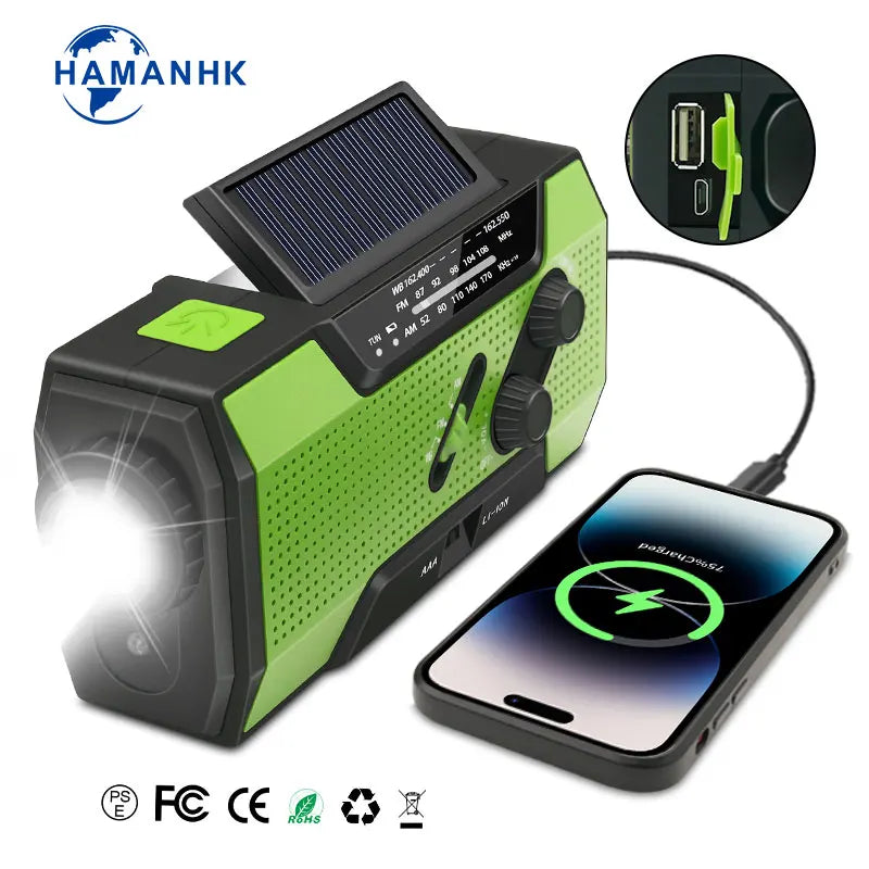 Tragbares Mini-Notfallradio mit Taschenlampe – 2000 mAh – Handkurbel & Solarbetrieb – AM/FM/SW 3-Band