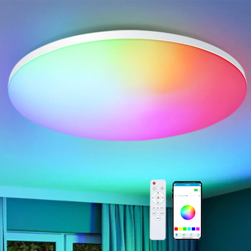 Plafonnier LED intelligent MingBen RGB CCT 45 cm – Rond – Application Bluetooth et télécommande – Intensité variable