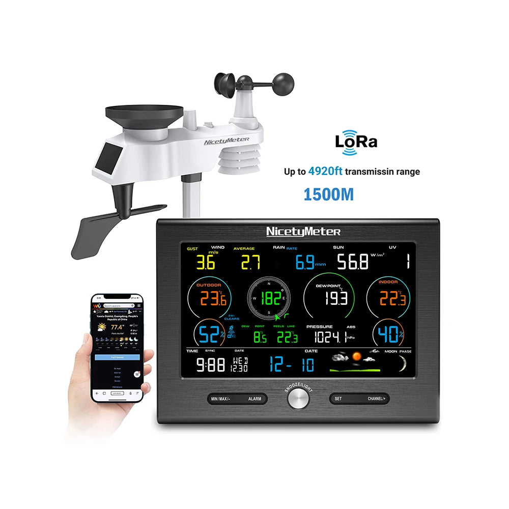 Nicety 0370L LoRa Smart WiFi Wetterstation – Professionelle Wetterstation mit 1500 m Reichweite