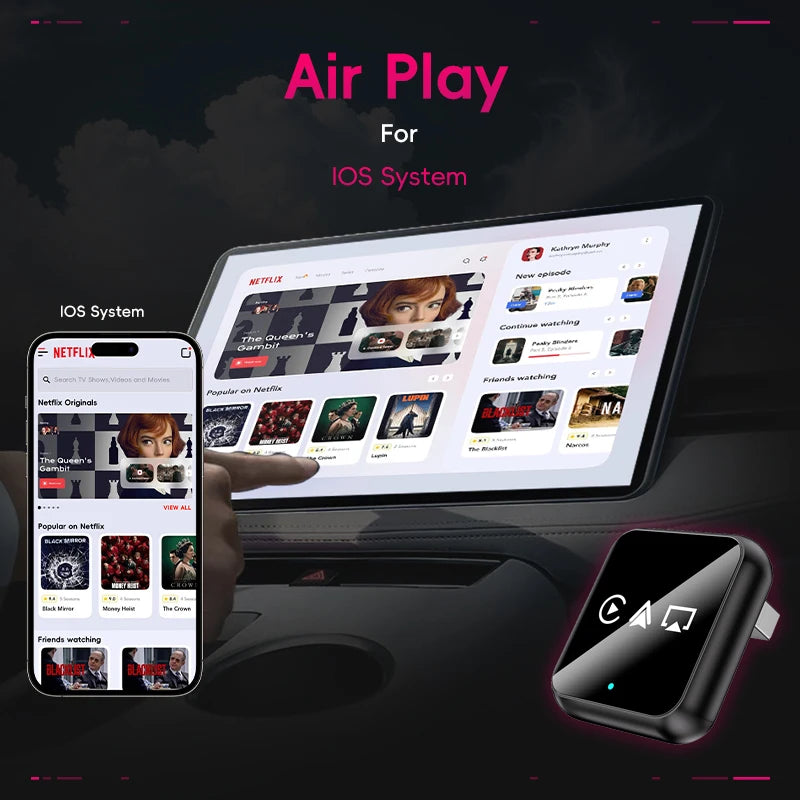 Boîtier CarPlay 3-en-1 QIANYAO – CarPlay et Android Auto sans fil – Plug & Play