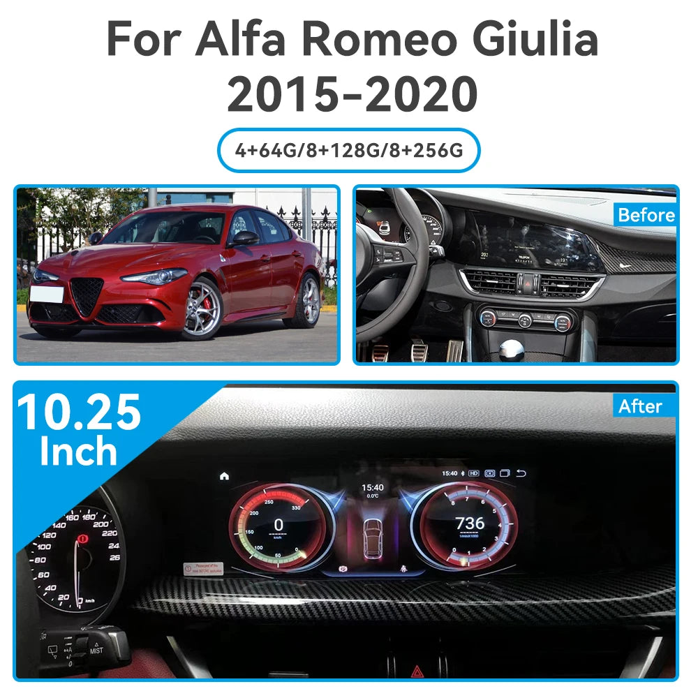 Android 13 Autoradio 10.25” Navigatie voor Alfa Romeo Giulia (2015-2020) – CarPlay & WiFi Multimedia Systeem