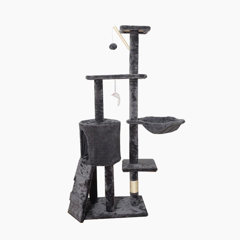 Arbre à Chat Moderne en Bois - Grand Griffoir avec Plateformes d'Escalade et Poteaux en Sisal