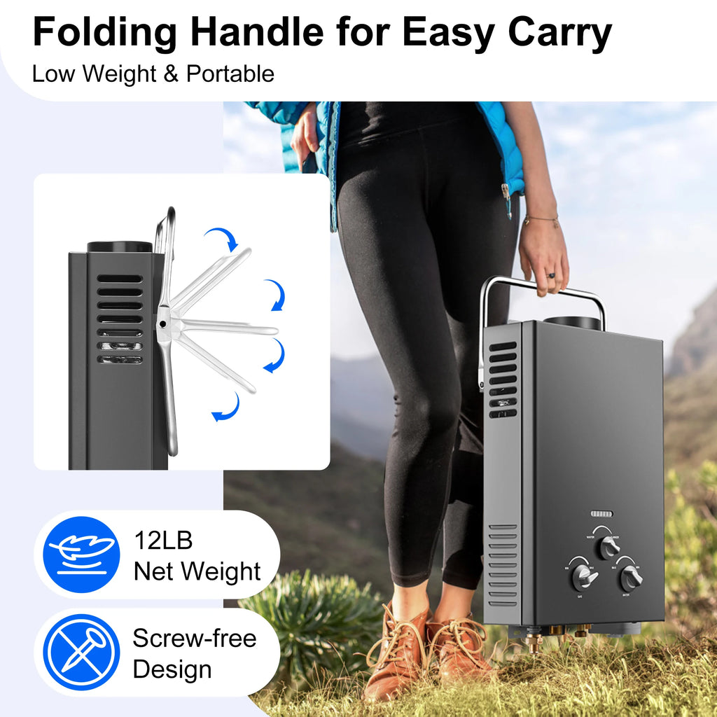 Chauffe-eau instantané au propane JSD001-6L pour l'extérieur – Chauffe-eau à gaz portable de 6 L pour le camping et les véhicules récréatifs