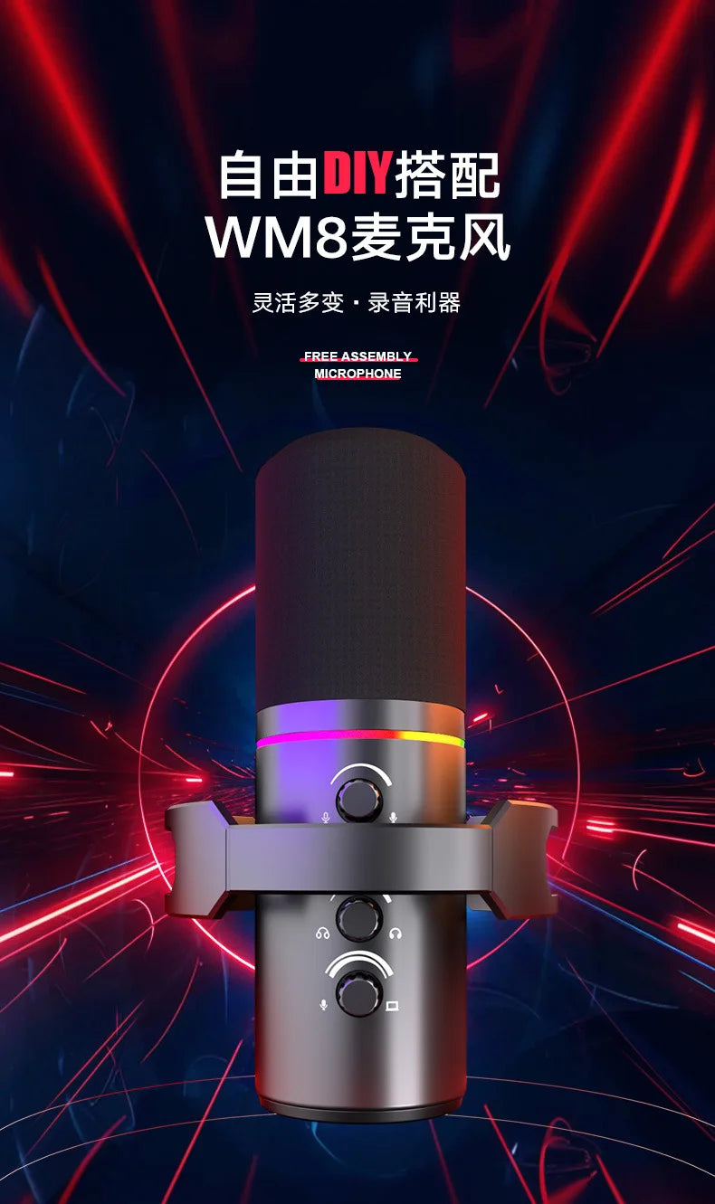 RGB Dynamische USB Microfoon – Cardioïde – Met LED Verlichting – Voor Streaming & Opnames