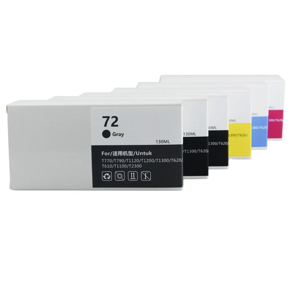 Cartouche d'encre remanufacturée HP72 compatible avec les imprimantes jet d'encre HP DesignJet T1100, T1120, T610, T620, T770, T790, T795, T1200, T1300 et T1708