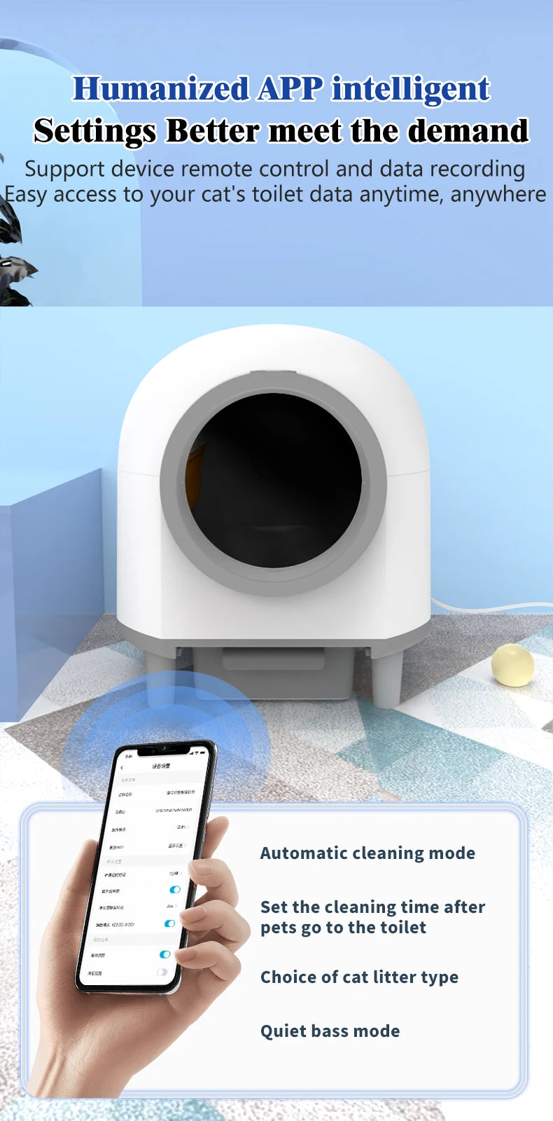 Litière Intelligente Autonettoyante pour Chat 80L avec Application – Bac à Litière Automatique avec WiFi & Contrôle des Odeurs
