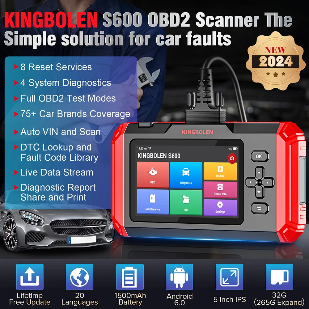Outil de diagnostic OBD2 Kingbolen S600 – Lecteur de codes universel (plus de 70 marques de voitures)