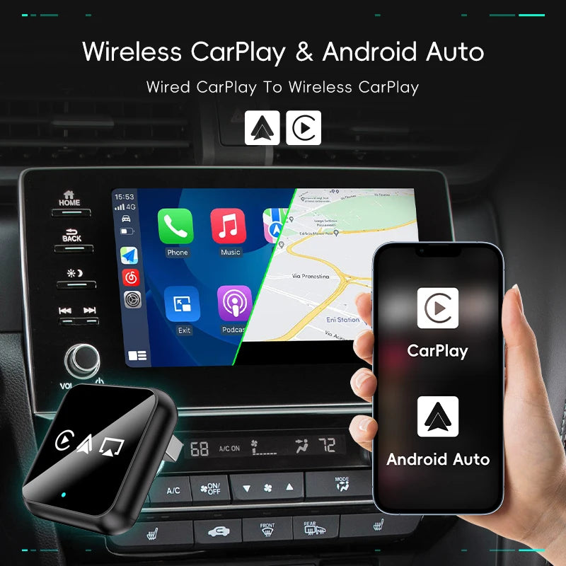 Boîtier CarPlay 3-en-1 QIANYAO – CarPlay et Android Auto sans fil – Plug & Play