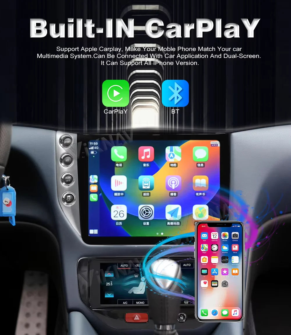 Système multimédia Viknav Android 12 – Écran tactile 10,4 pouces avec CarPlay sans fil – Pour Maserati GranTurismo (2007–2017)