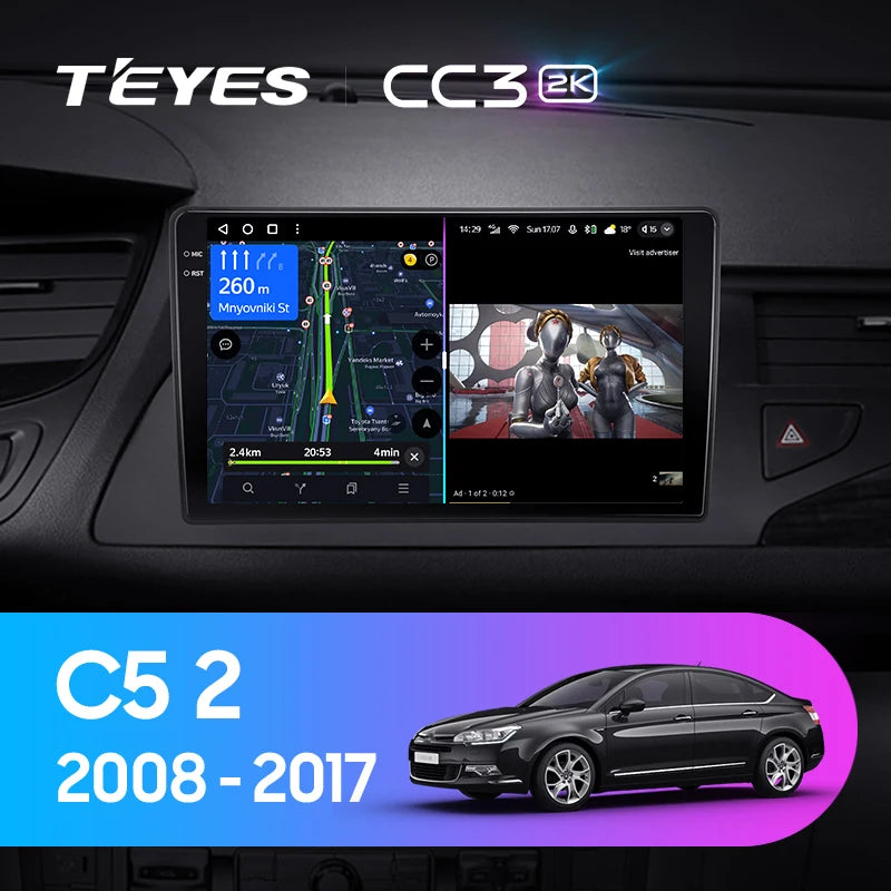 Android-Autoradio mit Navigation und 2K-Bildschirm für Citroën C5 (2008–2017) – CarPlay & Android Auto