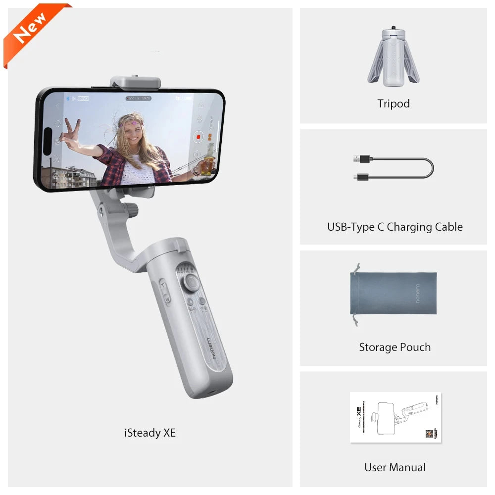 Smartphone-Gimbal-Stabilisator mit Stativ und LED-Licht – 3-Achsen-Videostabilisierung
