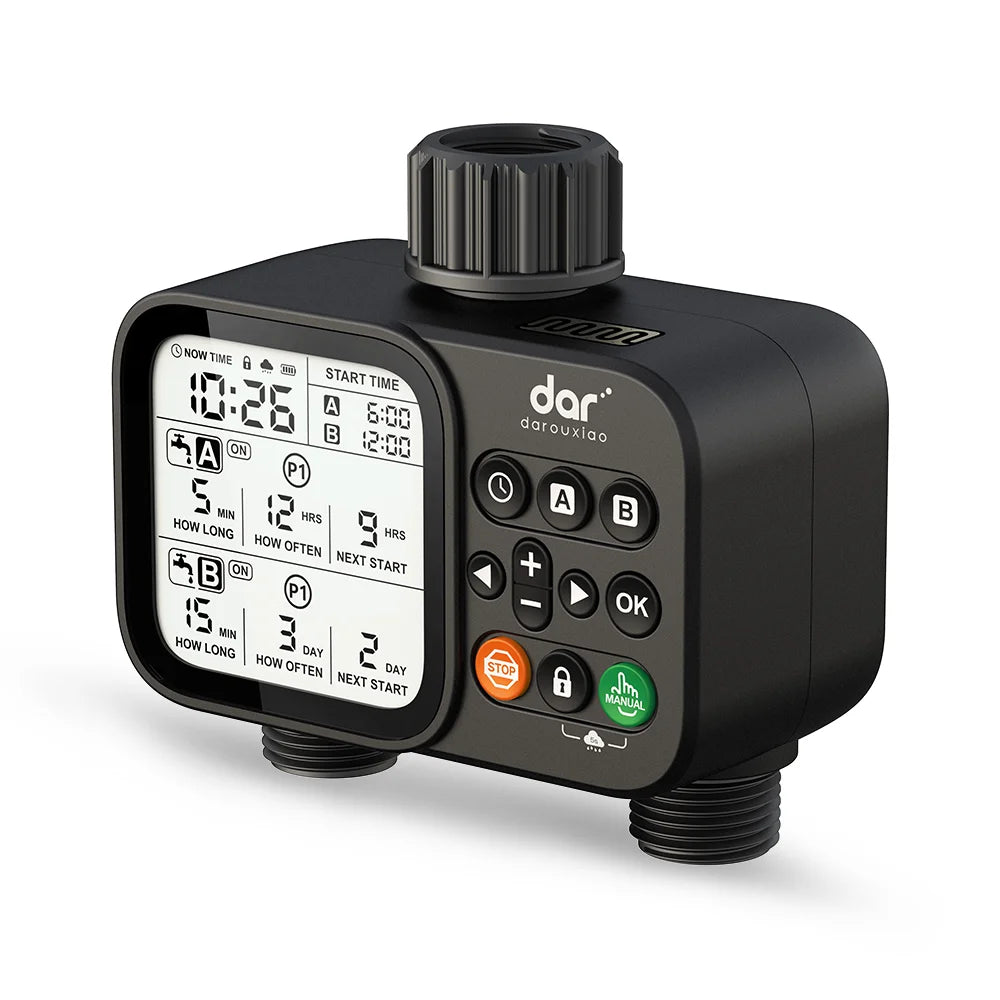 Digitale Tuin Water Timer WT08 – 2 Uitgangen – Met Regensensor – Automatisch Irrigatiesysteem