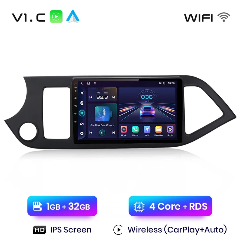 Autoradio Junsun CarPlay et Android Auto – Kia Picanto 2011–2014 – Navigation multimédia Android 12