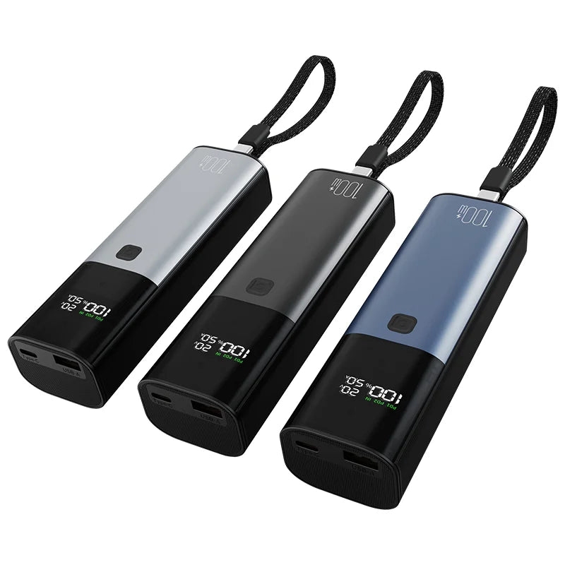 BOLOMI 100W Laptop Powerbank 10.000mAh – Snellader met Ingebouwde Type-C Kabel en LED Display