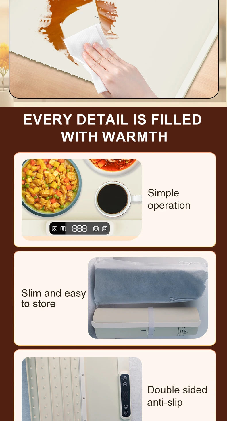 Plateau chauffant électrique pliable – Plateau chauffant alimentaire en silicone avec contrôle de la température