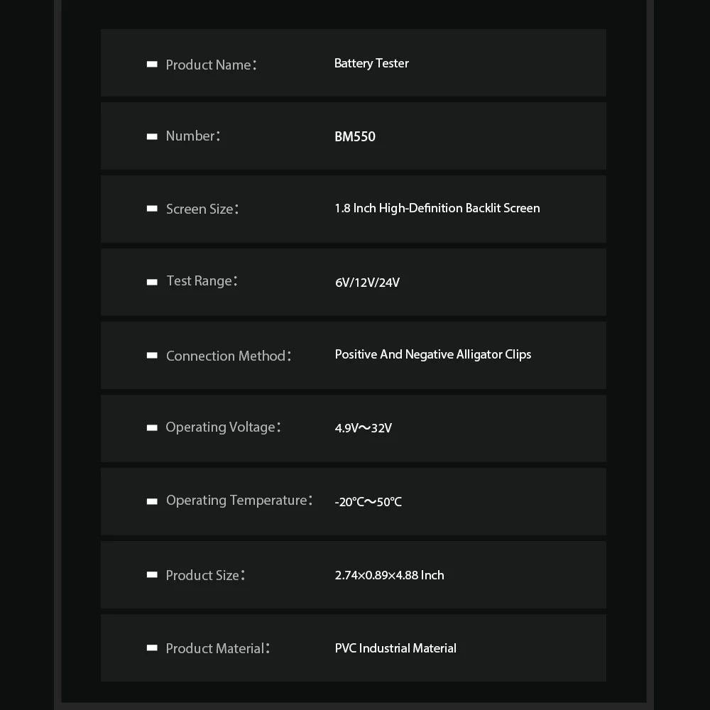 Testeur de batterie EDIAG BM550 6V / 12V / 24V – Analyseur de batterie professionnel (2–220Ah)