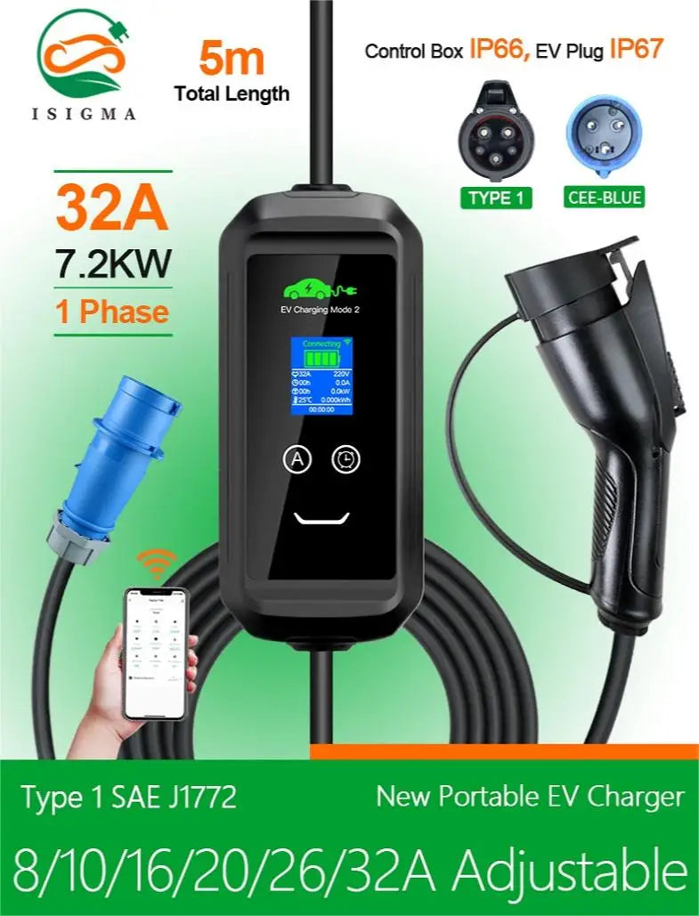 Isigma F2 11kW Portable Electric Car Charger (16A Type 2) – CE Gecertificeerd