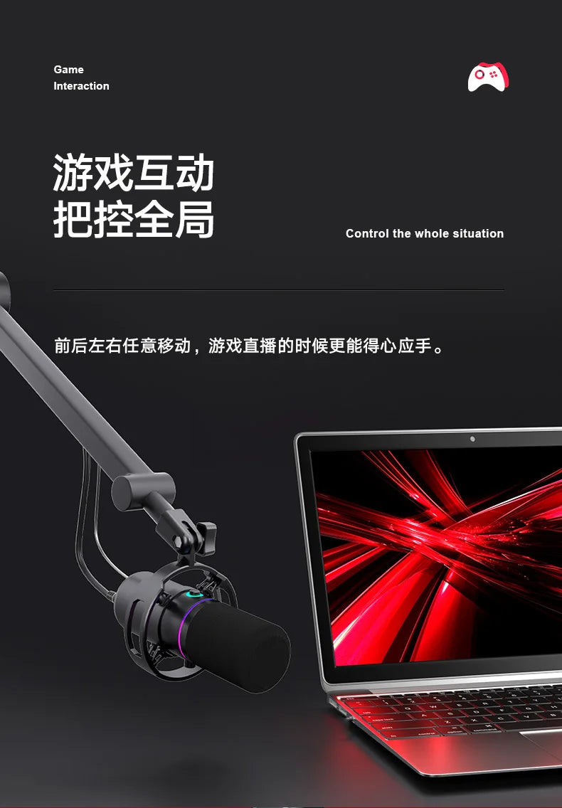 RGB Dynamische USB Microfoon – Cardioïde – Met LED Verlichting – Voor Streaming & Opnames