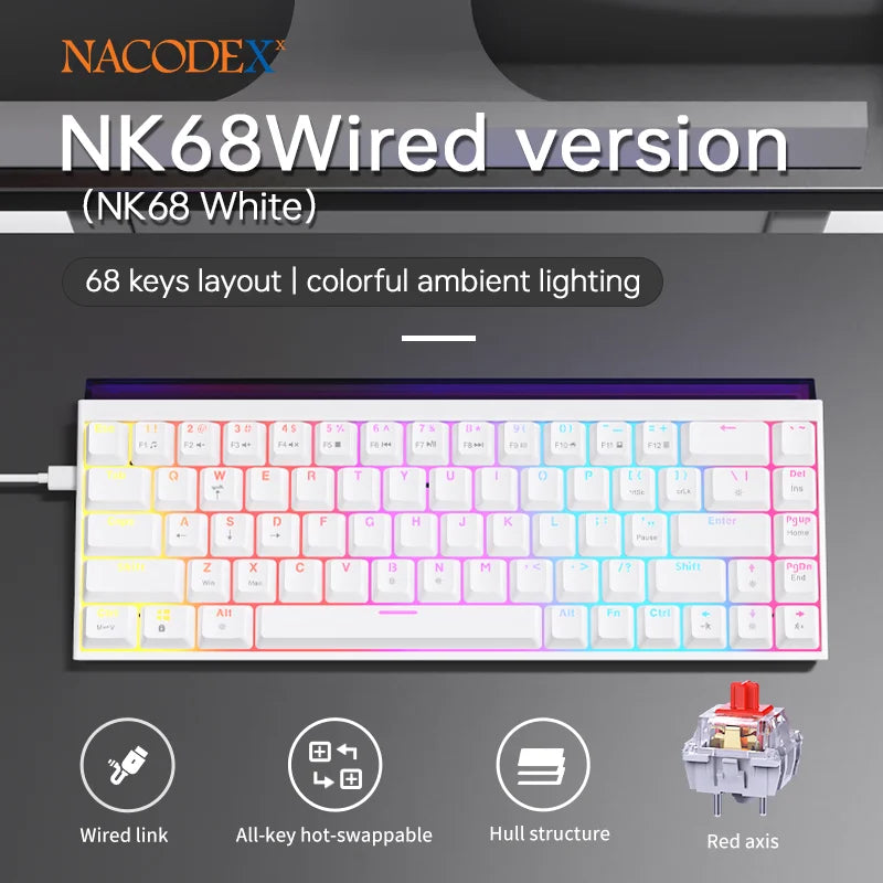 Clavier de jeu mécanique Ajazz NK68 – Clavier de jeu RGB compact à 68 touches