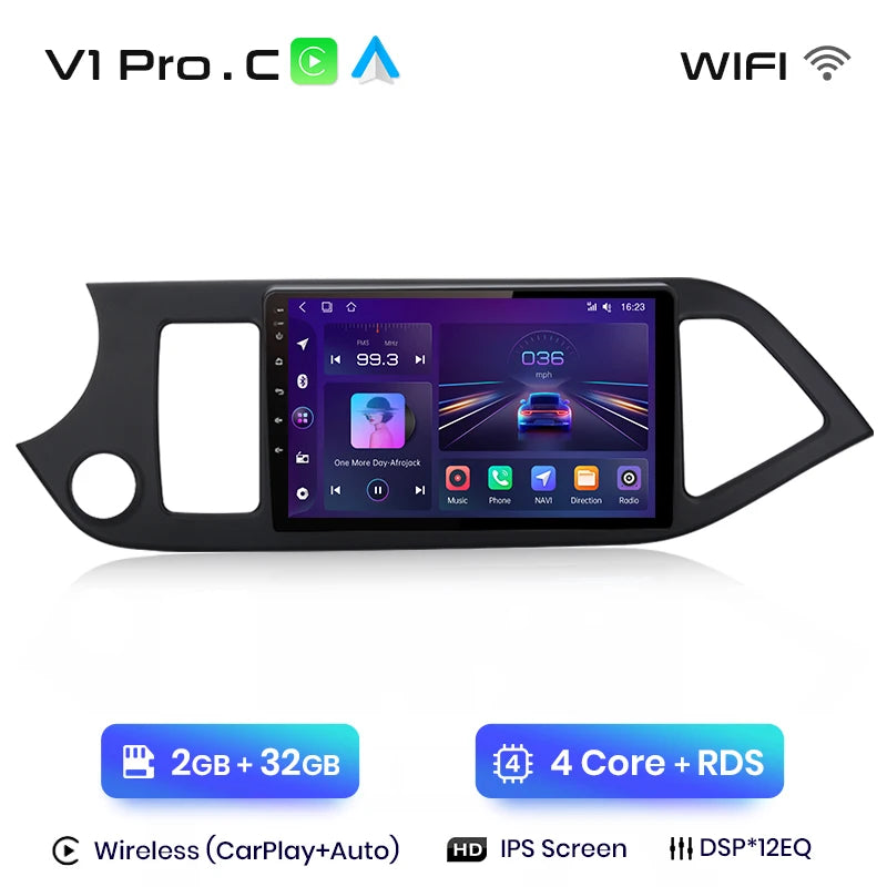 Autoradio Junsun CarPlay et Android Auto – Kia Picanto 2011–2014 – Navigation multimédia Android 12